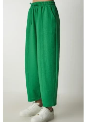 Happiness İstanbul Women's Green Linen Shirt Baggy Trousers Set DZ00080