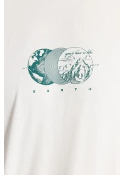  Collection Ecru Oversize/Wide Cut Short Sleeve Printed 100% Cotton T-Shirt Tmnss23Ts00261