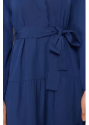  Modest Saks Belted Chief Collar Button Detail Woven Dress TCTSS21EL3343