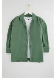  Collection Apaş Collar Khaki Oversize Summer Linen Shirt - TMNSS23GO00053