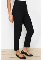  Collection سروال أسود من القماش المنسوج ذو الخصر العالي بطول الكاحل TWOSS20PL0515