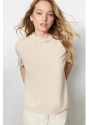  Collection تي شيرت منسوج بياقة واقفة أساسي من القطن بنسبة 100% مكون من قطعتين باللون البني والبيج TWOSS20TS1500