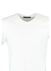  Collection V-Neck White Slim Fit T-Shirt - 100% Cotton, Short Sleeve Tmnss19Bo0002