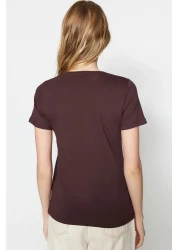  Collection Brown-Beige 100% Cotton 2-Pack Basic Crew Neck Knitted T-Shirt TWOSS20TS0141