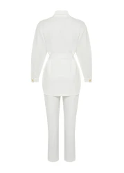  Modest Ecru Gold Scuba Button Detailed Top and Bottom Set - TCTSS24US00017