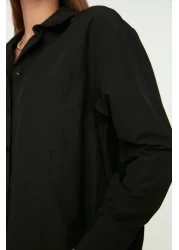  Collection Black Single Pocket Boyfriend/Wide Fit Cotton Woven Shirt TWOAW20GO0115