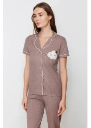  Collection Mink Printed Shirt-Pants Knitted Pajamas Set THMSS21PT0876