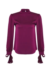  Collection Satin Woven Blouse - Plum Color, Tie Detailed TOFAW19FG0082