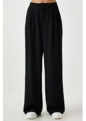 Happiness İstanbul Women's Black Seasonal Woven Shirt Palazzo Trousers Set RV00174