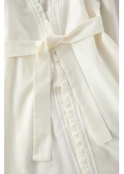  Collection طقم بيجامة منسوج مكون من 3 قطع من القطن بنسبة 100% مع كشكشة وشورت إكسسوارات مخططة THMSS25PT00054