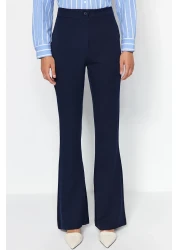  Collection Navy Blue Spanish Leg Flare Woven Fabric Trousers Tofaw19Bb0581