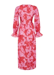  Modest Red Floral Printed Plus Size Elastic Woven Dress TCTSS24EB00109