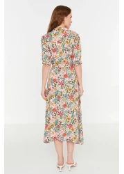  Collection Lilac Floral Pattern Belted Midi Woven Viscose Shirt Dress TWOSS20EL1559