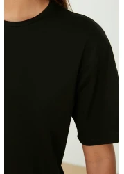  Collection Black Oversize Crew Neck 100% Cotton T-Shirt - Twoss20Ts0134