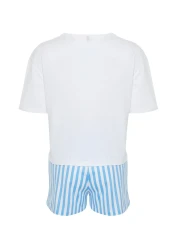  Collection White Striped 100% Cotton Sleepwear Set with Shorts - Women's Couple Thmss24Pt00175