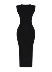  Collection Black Fitted/Body-Sitting Gather Detailed Midi Flexible Knitted Pencil Dress TWOSS23EL00751