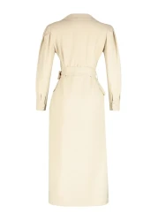  Modest Linen Look Button Woven Shirt Dress with Stone Belt Tctss24Eb00017