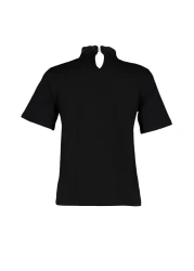  Collection Black Brodeled Stand Collar Basic Regular/Normal Fit Cotton Knitted Blouse Twoss23Bz00879