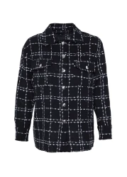  Collection قميص سترة منسوجة من التويد بجيب منقوش أسود TWOAW21GO0087