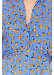  Collection فستان قميص فيسكوز منقوش بالزهور الزرقاء بحزام متوسط الطول TWOSS20EL1559