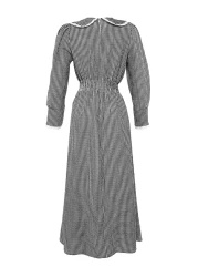  Modest فستان منسوج من القماش المزخرف باللون الأسود مع طوق وخصر وتفاصيل Gipe TCTSS23EB00282