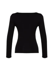  Collection Black Cotton Stretchy Square Neck Fitted Blouse TWOAW24BZ00016