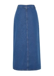  Collection High Waist Dark Indigo Maxi Denim Jeans Skirt - Double Pockets and Front Buttoned Tctss23Ee00002