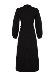  Modest فستان منسوج بحزام أسود وأزرار وطية صدر السترة TCTSS21EL3343