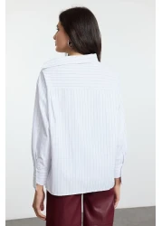  Collection Limited Edition White Collar Detailed Striped Woven Shirt Twoaw25Go00065