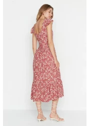  Collection Tile Floral Print Square Neck A-line Viscose Midi Woven Dress TWOSS20EL3331