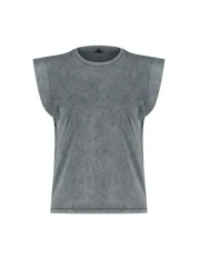  Collection Anthracite*001 Faded Effect 100% Cotton Wadding Appearance Basic Crew Neck Knitted T-Shirt TWOSS20TS0021