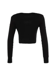  Collection Black Ribbed Fitted/Fitted Window/Cut Out Detailed Crop Stretchy Knitted Blouse TWOSS21BZ0042