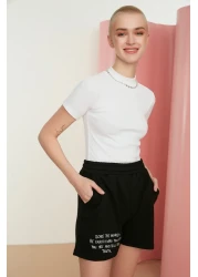  Collection White Fitted High Collar Crop Ribbed Stretchy Knitted Blouse TWOSS21BZ0780