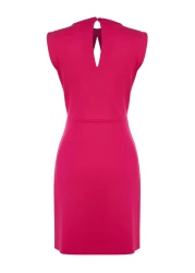  Collection Fuchsia Neckline Crepe Mini Skater Dress - Low Back Knitted, Twoss23El02015