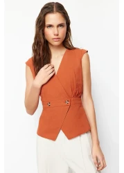  Collection Tile Woven Bone Button Detailed Double Breasted Blouse TWOSS20BZ0707