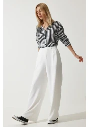 Happiness İstanbul Women's Off-White Loose Palazzo Trousers RV00191