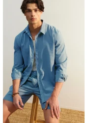  Collection Blue Unisex Regular Fit 100% Cotton Linen Look Shirt Tmnss23Go00099