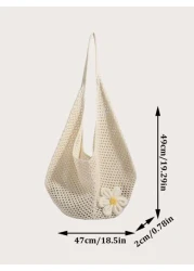 Yogodlns Hollow Out Weave Bag Bohemian Style Beach Handbag Hollow Tote Bag Large Capacity Slouchy Style Beach Bag Shopping Women Casual Beach Bag Large Capacity Crochet Flower Tote Bag Fashion Tote Ha