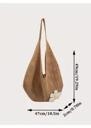 Hollow Out Weave Straw Bag Bohemian Beach Handbag Hollow Tote Bag Large Capacity Shopping Beach Bag Fashion Hollow Out Weave Straw Bag Beach Handbag Bohemian Style Beach Bag Slouchy Style Large Capaci