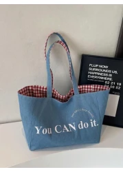 حقائب كانفاس قابلة للعكس للربيع والصيف، حقيبة جينز قماشية زرقاء ، حقيبة ظهر قماشية كبيرة، حقيبة نسائية خفيفة