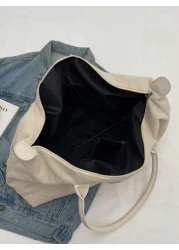 A Plain Corduroy Casual Minimalist Style Large Capacity Foldable Zipper Hand Held Shoulder Tote Bag Suitable For Women s Daily Commuting Shopping Travel Vacation Mommy Storage Bag