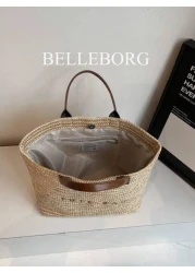 حقيبة نسائية كبيرة السعة ذات تصميم بسيط وأنيق من القش مناسبة للعطلات والاستخدام اليومي