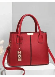 Minimalist Solid Color Women Handbag Elegant Ladies Dual Handle Shoulder Tote Bag Fashion Female Work Bag Crossbody Commuter Bag Pendant Decor Classic Top Handle Shoulder Bag Mother s Day Gift Suitabl