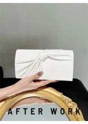 Women s Elegant Bow Knot Flap Clutch Evening Bag Formal Party Handbag Genuine Leather Wedding Purse Romantic White Bridal Bag Envelope Chain Shoulder Bag Ballroom Dance Crossbody Bag Valentines Perfec