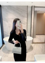 Moonlit EveBag Glamorous Elegant Exquisite Quiet Luxury Sequin Luxury Shiny Portable Glitter Flap Square Bag Mini Silver For Party Prom Evening Bag Dinner Bag For Party Girl Woman Bride Perfect For Pa