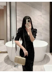 1pc Gold Glitter Leather Box Clutch Bag Fashionable Luxury Handbag For Formal Party Gala Banquet Evening Dress Ball Crossbody Chain Bag