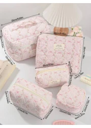 1 حبة / مجموعة حقيبة مكياج زهرية وردية للبنات، حقيبة تخزين متعددة الوظائف مع سحّاب لمستحضرات التجميل والمواد ا