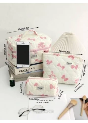 قطعة واحدة حقيبة مستحضرات تجميل محمول بمقبض مبطن بقماش كبيرة السعة للنساء لتخزين مستحضرات التجميل والفرش، من