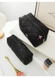 1 Piece Travel Storage Toiltery Bag Zipper Storage Pouch Cosmetic Bag Tampon Storage Bag Sanitary Pad Pouch Women s Bow Embroidered And Quilted Makeup Bag Sets Multi Functional Cosmetic Storage Bag Ba