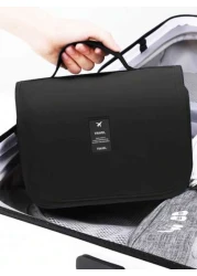 1pc Large Capacity Multi Function Zoned Storage Bag Hanging Toiletry Cosmetic Bag Travel Organizer Tote Boho Style For Hotel Narrow Bathrooms Outdoor Camping Quick Access Items Interior Space Layout M